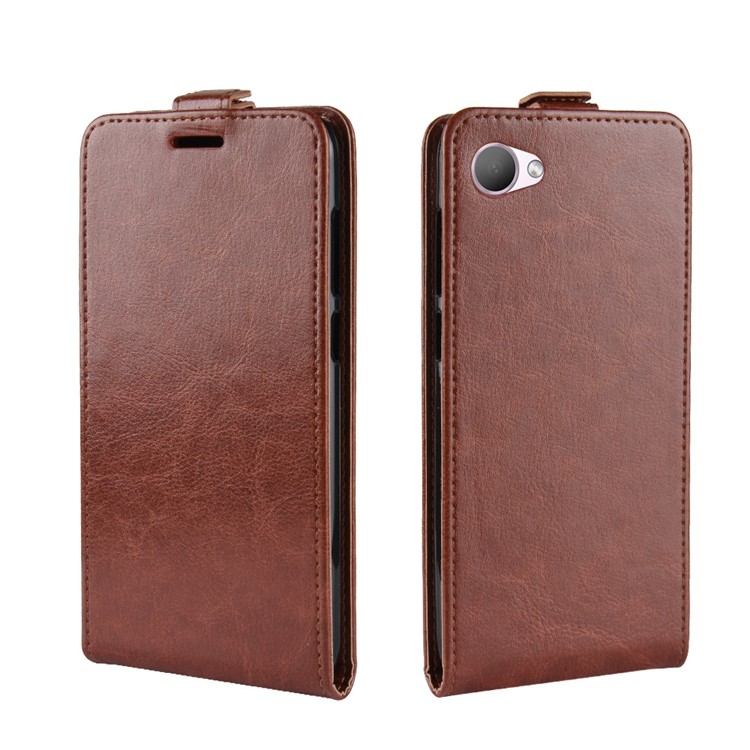 Crazy Horse Vertical Flip Leather Phone Accessory Casing with Card Holder for HTC Desire 12 - Brown-2