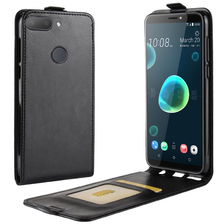 Crazy Horse Vertical Flip Leather Phone Casing with Card Holder for HTC Desire 12+ / 12 Plus - Black-1