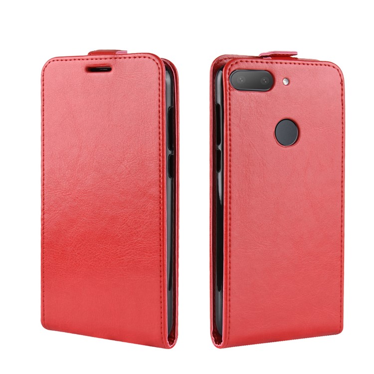 Crazy Horse Vertical Flip Leather Phone Shell with Card Holder for HTC Desire 12+ / 12 Plus - Red-2