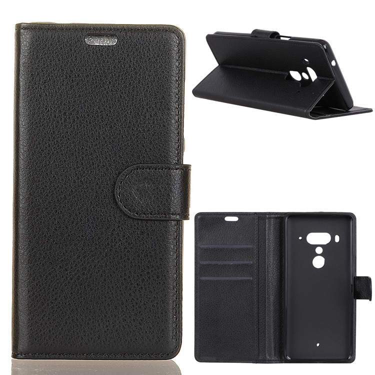 Litchi Texture Wallet Stand Magnetic Leather Case for HTC U12+ - Black-1