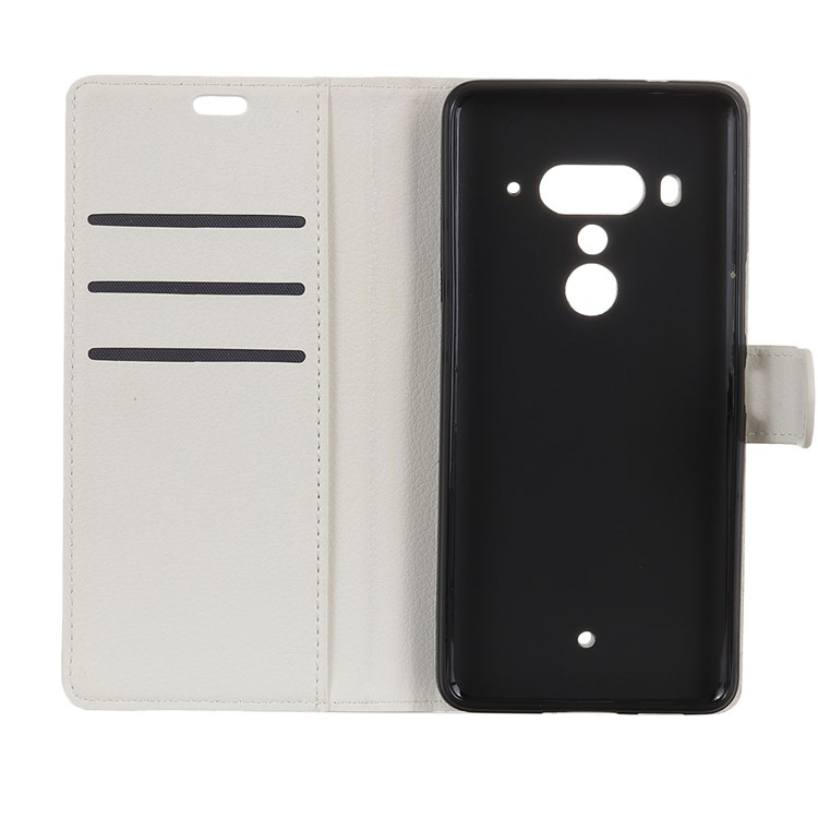Litchi Texture Wallet Stand Magnetic Leather Cover for HTC U12+ - White-5