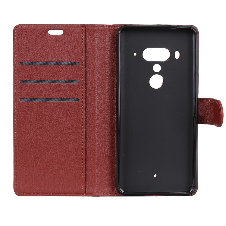 Litchi Texture Wallet Stand Magnetic Leather Cell Phone Case for HTC U12 Plus - Brown-5
