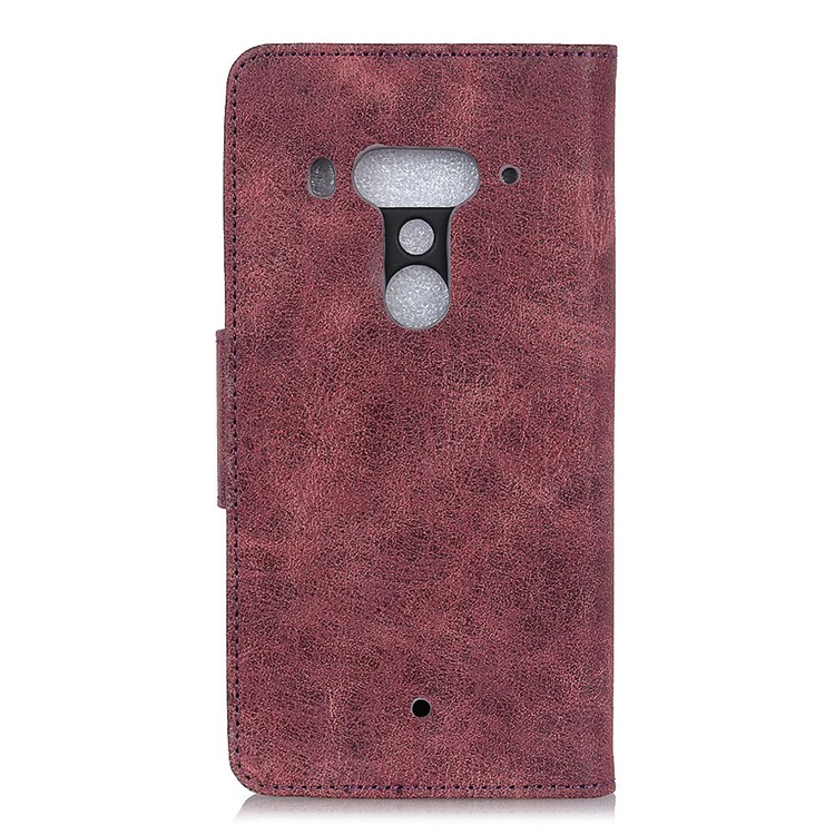 Vintage Style Split Leather Stand Wallet Protective Casing for HTC U12 Plus - Wine Red-7