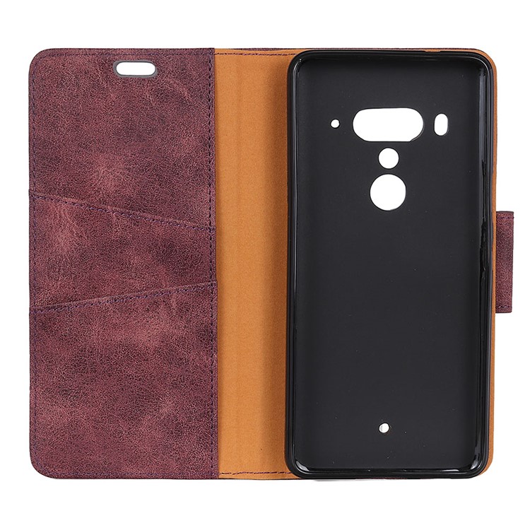 Vintage Style Split Leather Stand Wallet Protective Casing for HTC U12 Plus - Wine Red-8