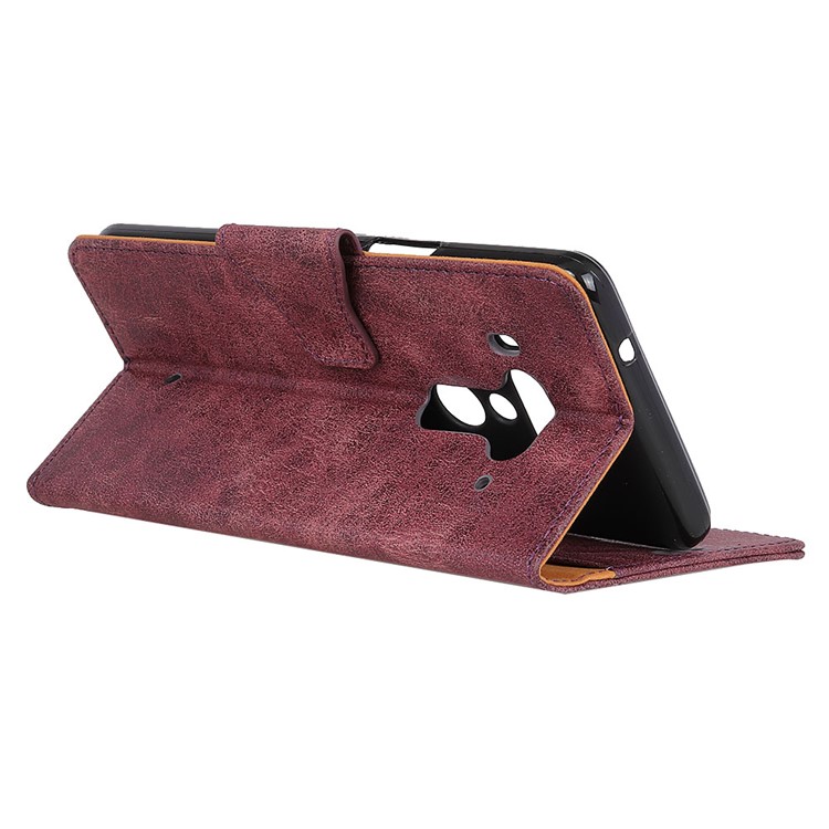 Vintage Style Split Leather Stand Wallet Protective Casing for HTC U12 Plus - Wine Red-9
