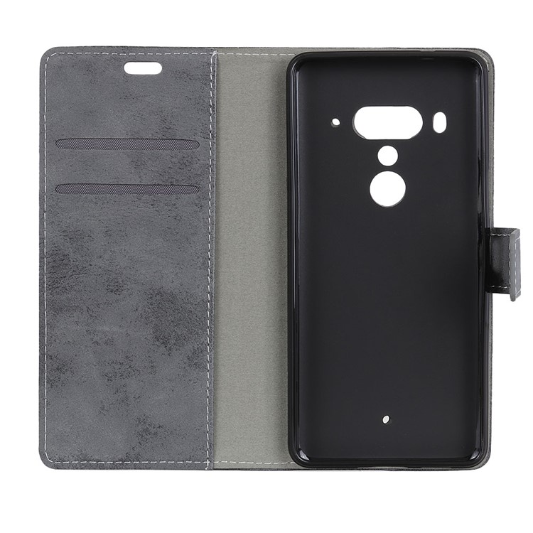 Vintage Style Leather Wallet Stand Case for HTC U12 Plus - Grey-6