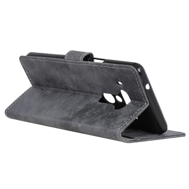 Vintage Style Leather Wallet Stand Case for HTC U12 Plus - Grey-7