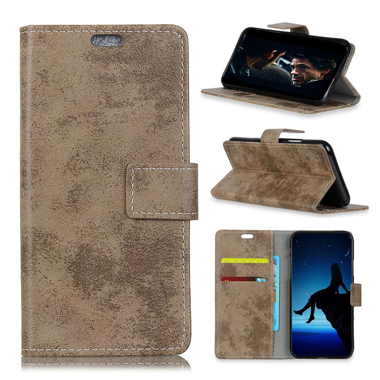 Vintage Style Leather Wallet Stand Phone Casing for HTC U12 Plus - Khaki-1
