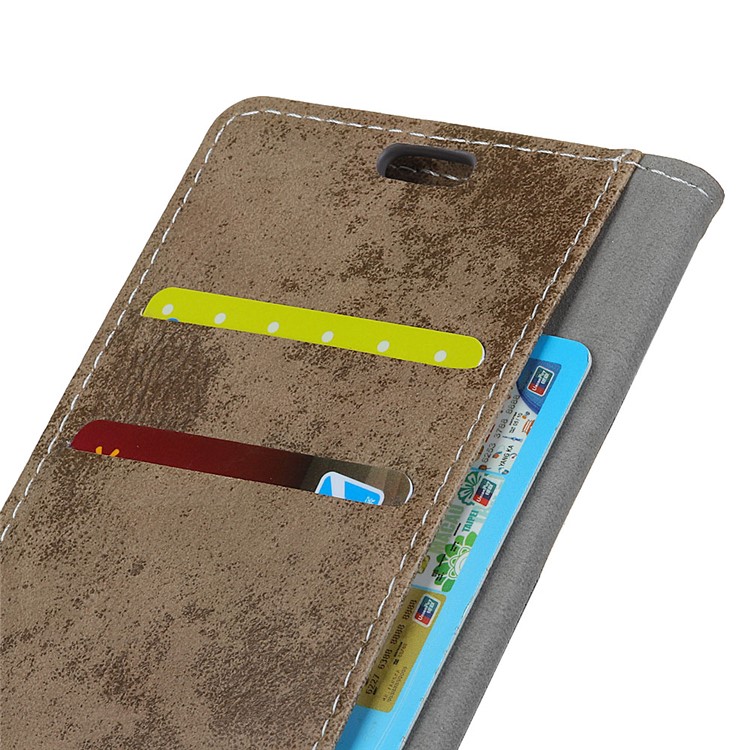 Vintage Style Leather Wallet Stand Phone Casing for HTC U12 Plus - Khaki-4