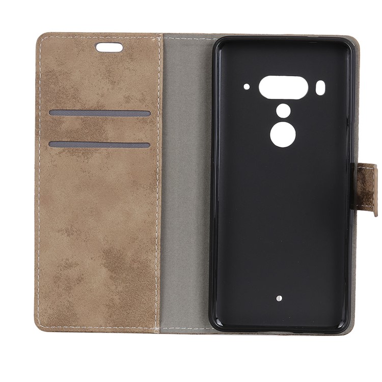 Vintage Style Leather Wallet Stand Phone Casing for HTC U12 Plus - Khaki-6