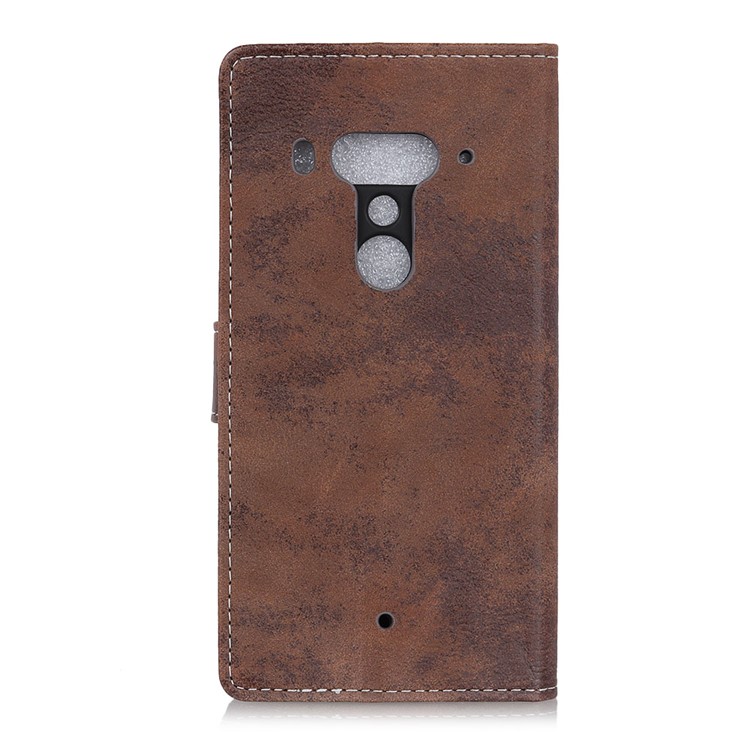 Vintage Style Leather Wallet Stand Protection Shell for HTC U12+ - Brown-5