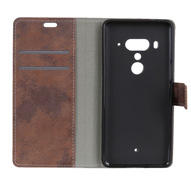Vintage Style Leather Wallet Stand Protection Shell for HTC U12+ - Brown-6