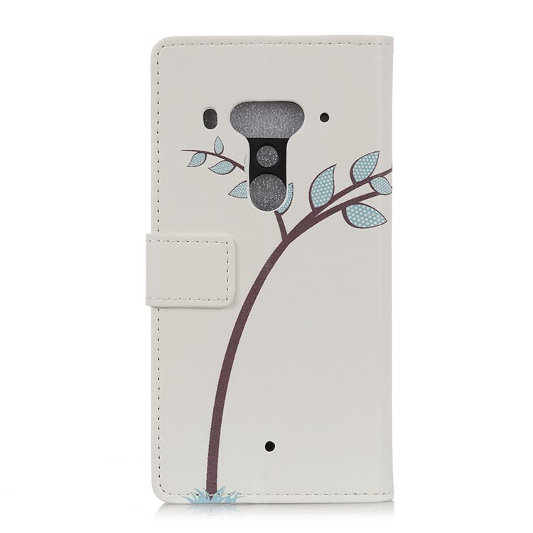 Pattern Printing Wallet Leather Stand Cover for HTC U12+ - Two Owls on the Tree Branch-3