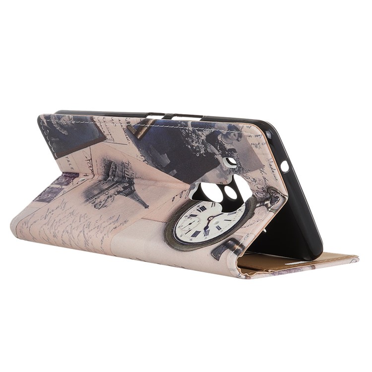 Pattern Printing Wallet Leather Magnetic Case for HTC U12+ - Eiffel Tower and Characters-4