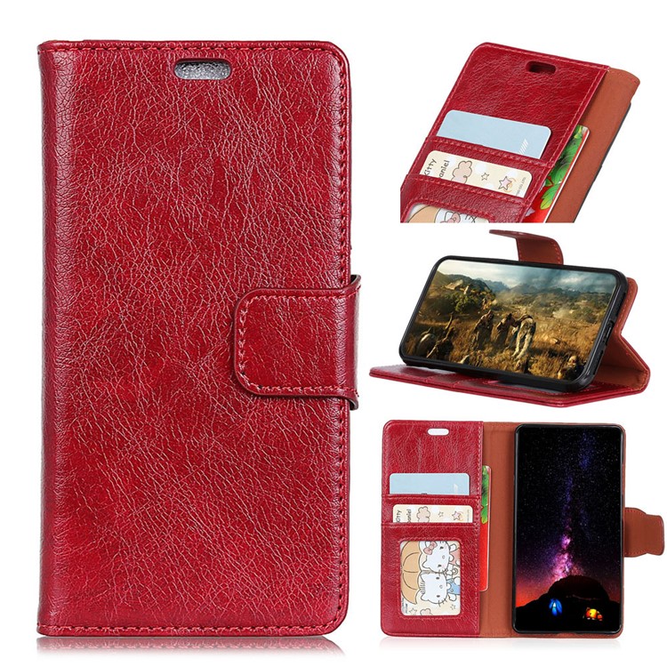 Textured Wallet Split Leather Flip Stand Cell Phone Case for HTC U12+ - Red-1