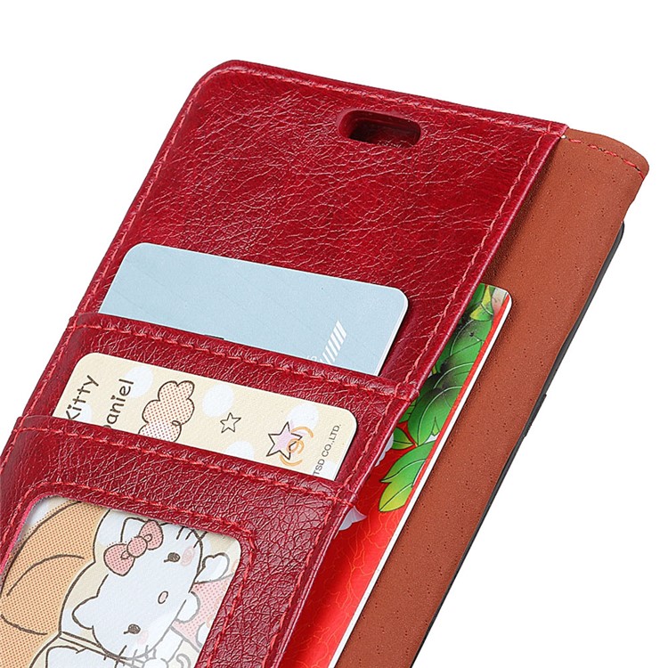 Textured Wallet Split Leather Flip Stand Cell Phone Case for HTC U12+ - Red-2