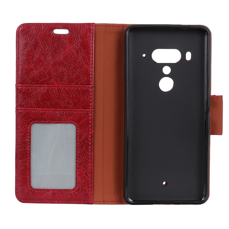 Textured Wallet Split Leather Flip Stand Cell Phone Case for HTC U12+ - Red-4