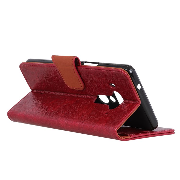 Textured Wallet Split Leather Flip Stand Cell Phone Case for HTC U12+ - Red-5