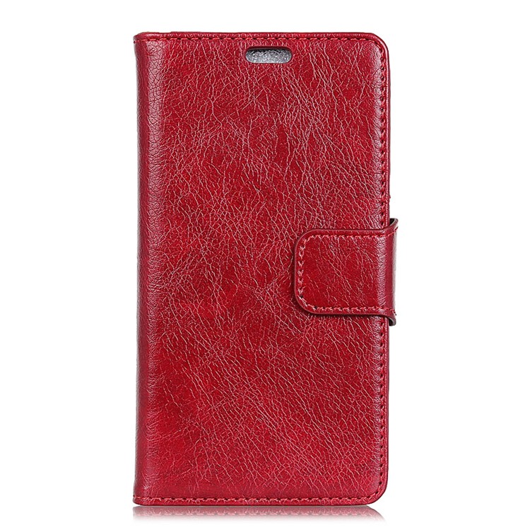 Textured Wallet Split Leather Flip Stand Cell Phone Case for HTC U12+ - Red-6
