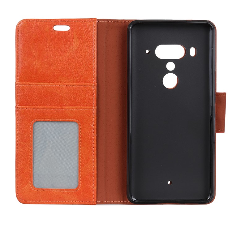 Textured Split Leather Magnetic Wallet Phone Shell for HTC U12+ - Orange-5