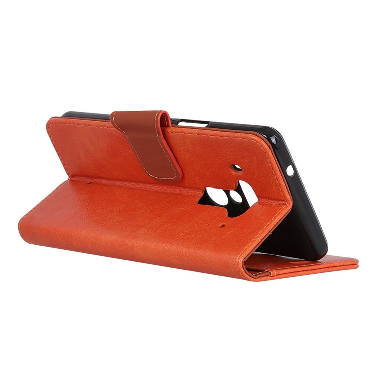Textured Split Leather Magnetic Wallet Phone Shell for HTC U12+ - Orange-6
