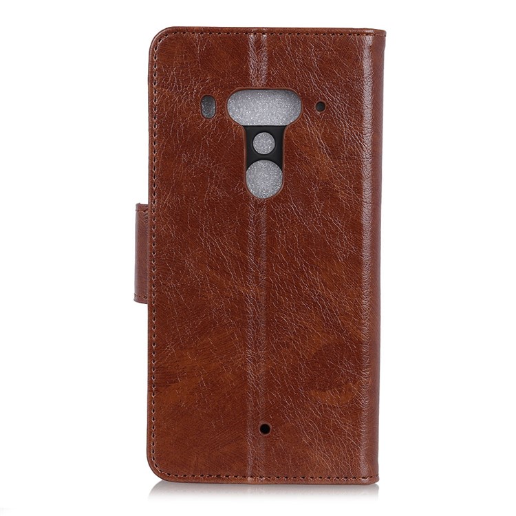 Textured Split Leather Wallet Stand Mobile Phone Case Accessory for HTC U12 Plus - Brown-4