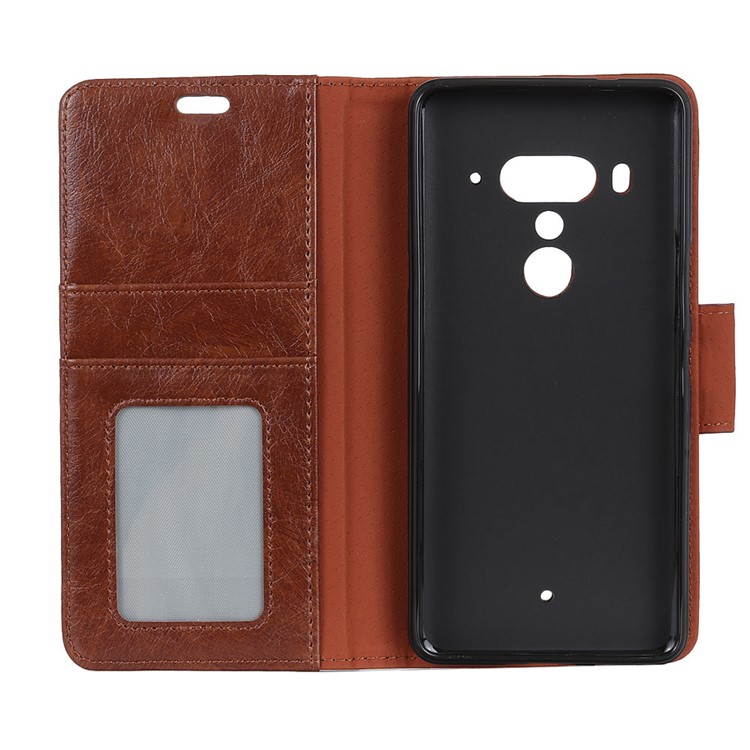 Textured Split Leather Wallet Stand Mobile Phone Case Accessory for HTC U12 Plus - Brown-5