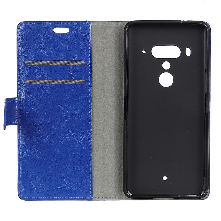 Crazy Horse Texture Card Holder Leather Mobile Shell with Stand for HTC U12 Plus - Blue-4