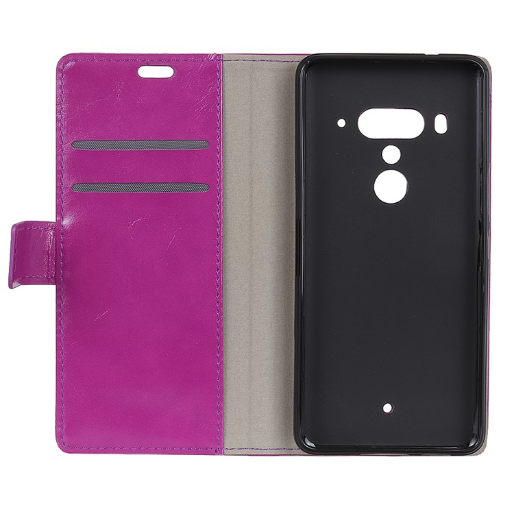 Crazy Horse Texture Folio Flip Leather Wallet Mobile Casing for HTC U12 Plus - Purple-4