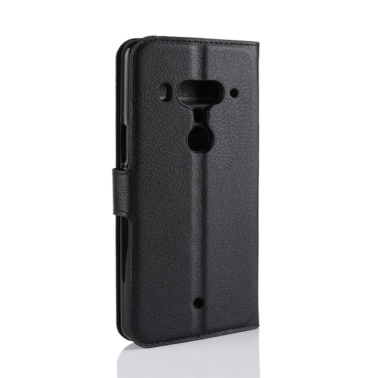 Litchi Texture Wallet Stand Leather Phone Case for HTC U12+ - Black-6