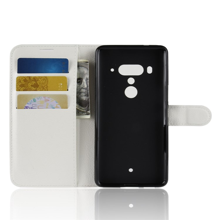 Litchi Grain Wallet Stand Leather Phone Magnetic Cover for HTC U12+ - White-3