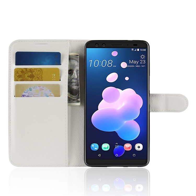 Litchi Grain Wallet Stand Leather Phone Magnetic Cover for HTC U12+ - White-4