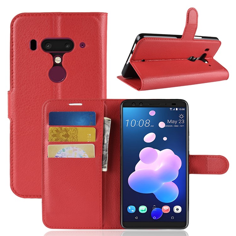 Litchi Texture Wallet Stand Leather Phone Protection Flip Case for HTC U12+ - Red-1