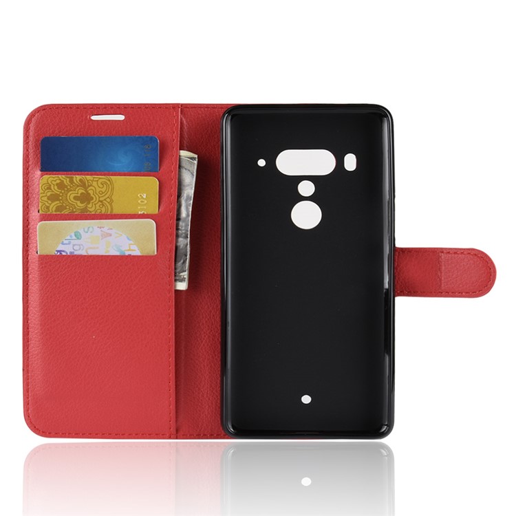 Litchi Texture Wallet Stand Leather Phone Protection Flip Case for HTC U12+ - Red-3