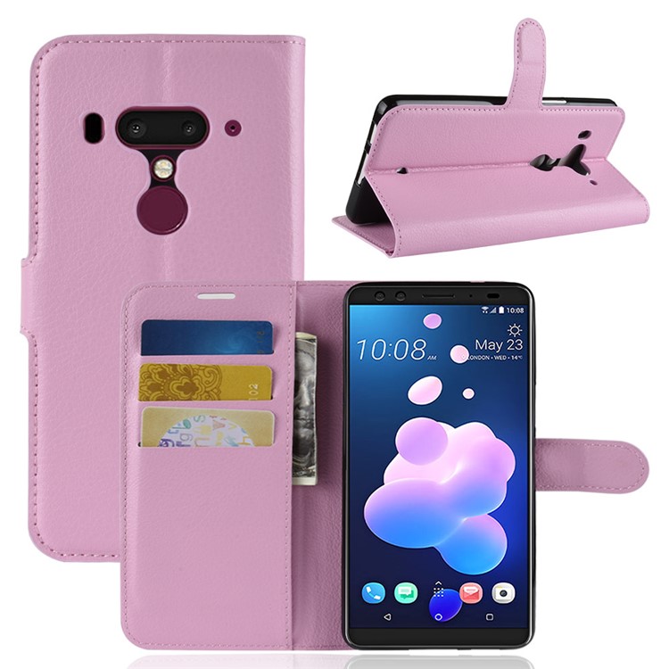 Litchi Texture Wallet Leather Mobile Case with Stand for HTC U12 Plus - Pink-1
