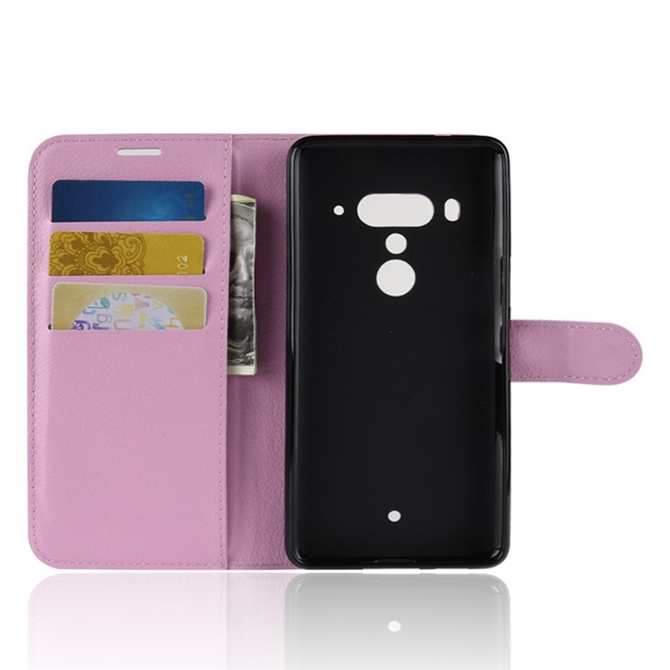Litchi Texture Wallet Leather Mobile Case with Stand for HTC U12 Plus - Pink-3