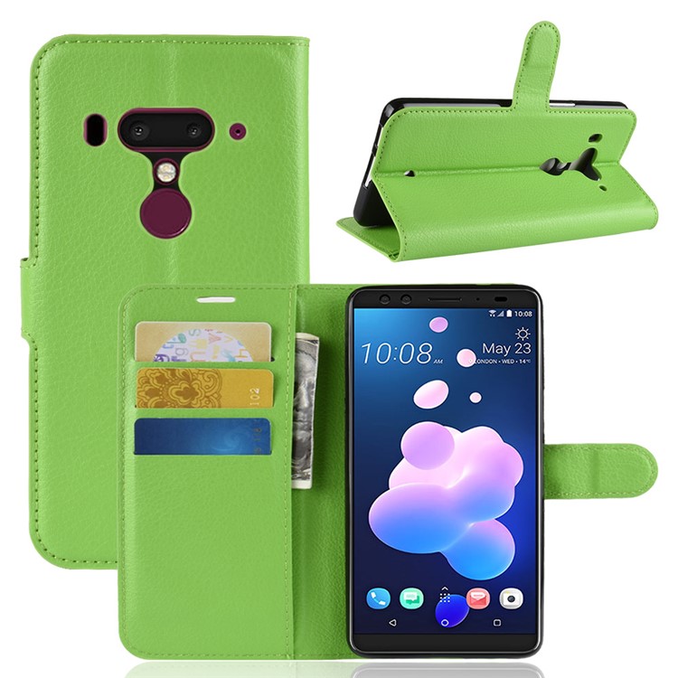 Litchi Texture Wallet Stand Leather Flip Mobile Case for HTC U12+ - Green-1