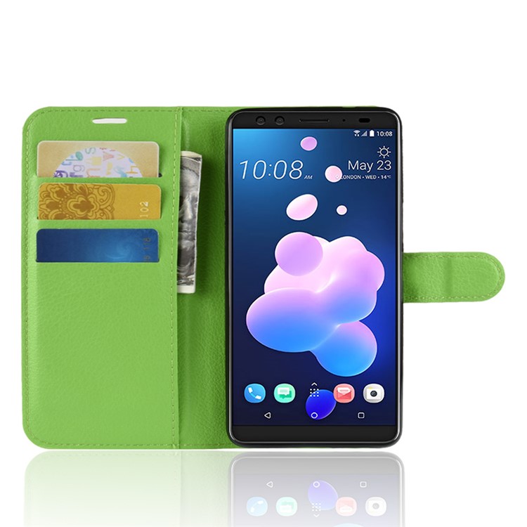Litchi Texture Wallet Stand Leather Flip Mobile Case for HTC U12+ - Green-4