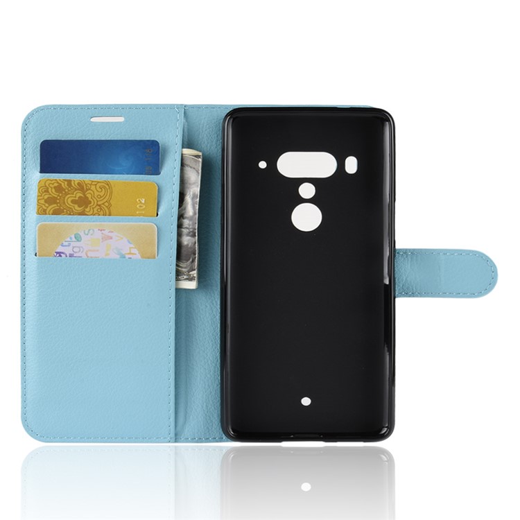 Litchi Texture Wallet Stand Leather Protction Cover Shell for HTC U12+ - Blue-3