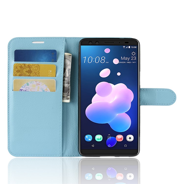 Litchi Texture Wallet Stand Leather Protction Cover Shell for HTC U12+ - Blue-4
