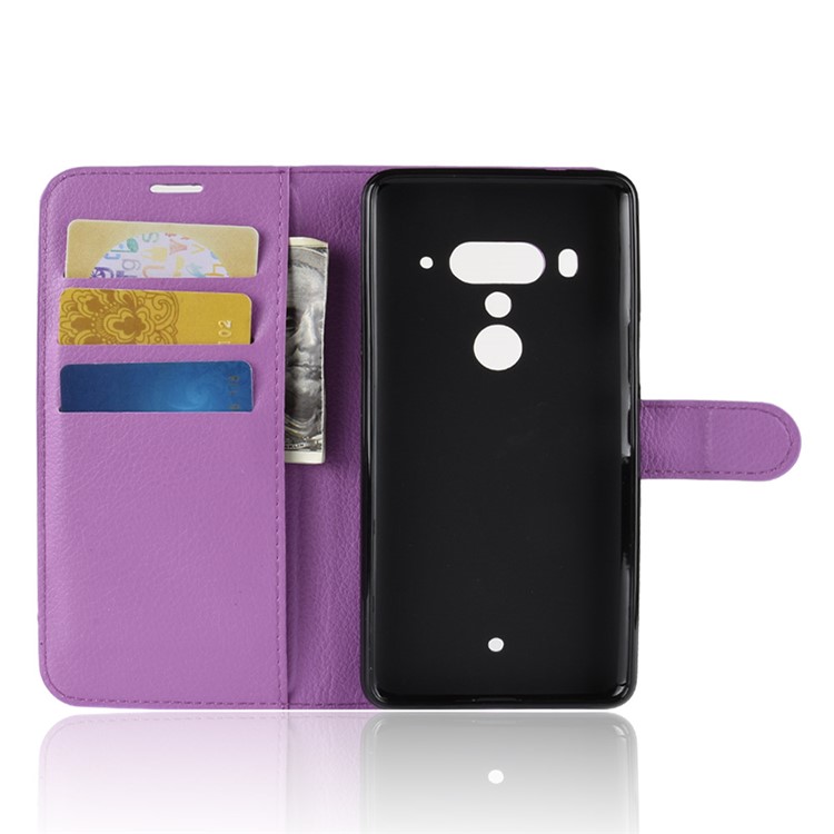 Litchi Texture Leather Wallet Stand Phone Casing for HTC U12+ - Purple-3