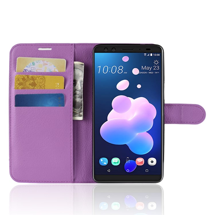Litchi Texture Leather Wallet Stand Phone Casing for HTC U12+ - Purple-4