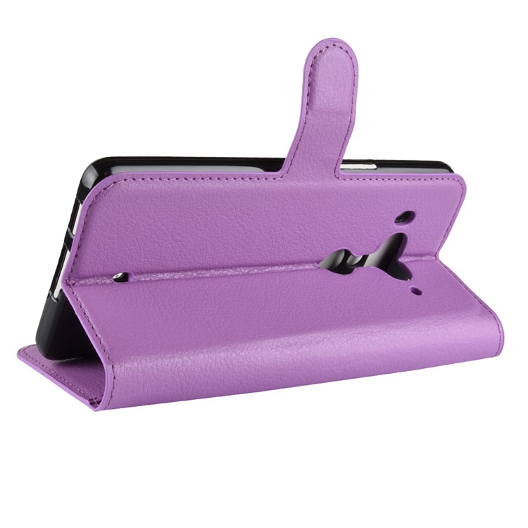 Litchi Texture Leather Wallet Stand Phone Casing for HTC U12+ - Purple-5