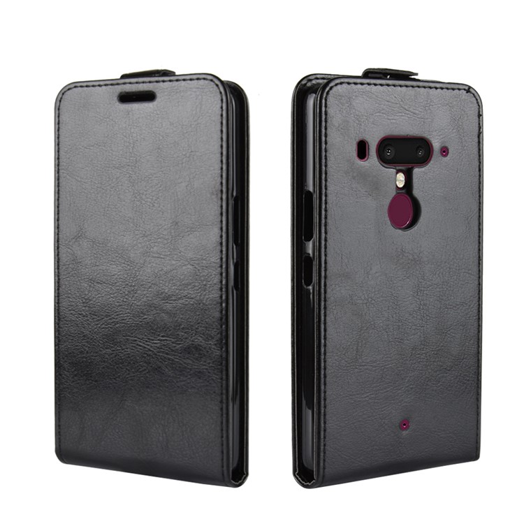 For HTC U12+ Crazy Horse Leather Vertical Flip Card Holder Case - Black-2
