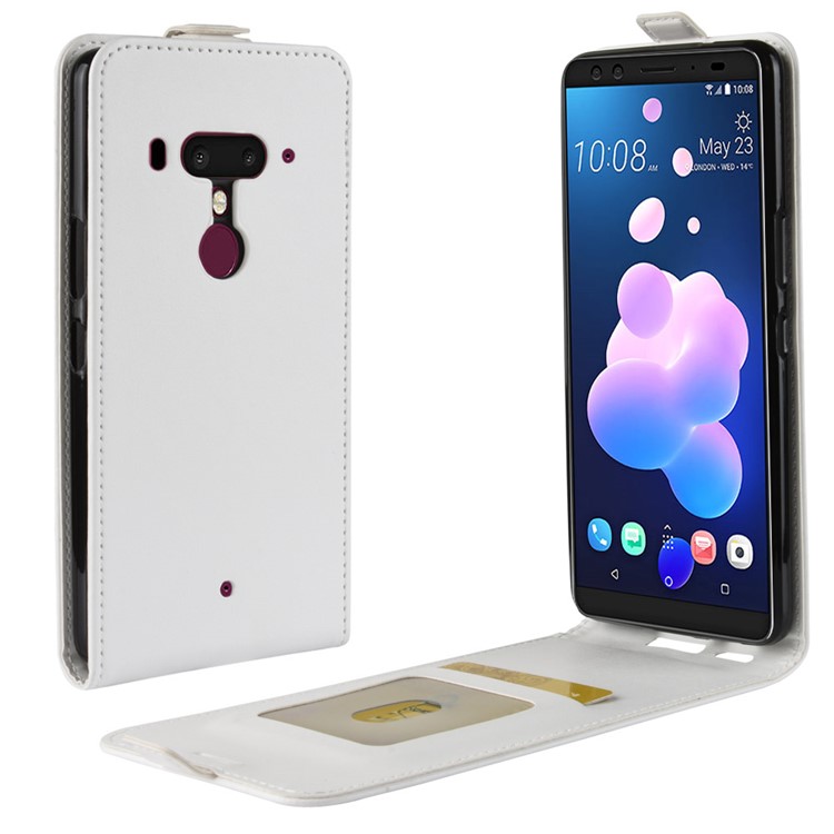 For HTC U12+ Crazy Horse Leather Vertical Flip Card Holder Mobile Cover - White-1