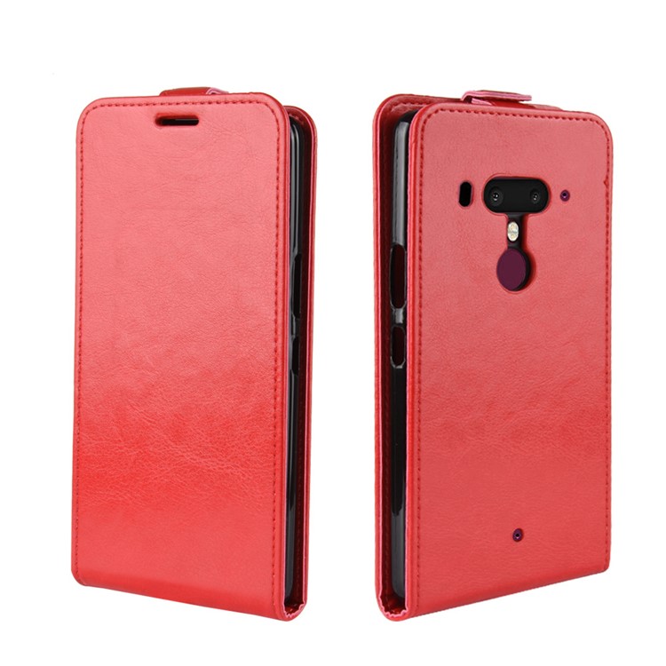 For HTC U12+ Crazy Horse Leather Vertical Flip Card Holder Phone Casing - Red-2