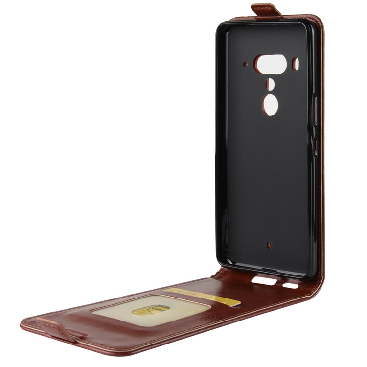 For HTC U12 Plus Crazy Horse Leather Vertical Flip Card Holder Protective Shell - Brown-10