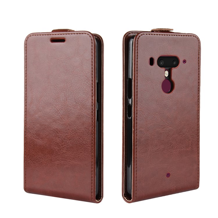 For HTC U12 Plus Crazy Horse Leather Vertical Flip Card Holder Protective Shell - Brown-2