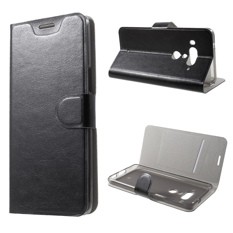 Crazy Horse Wallet Magnetic Stand Leather Case (Built-in Steel Sheet) for HTC U12+ - Black-1