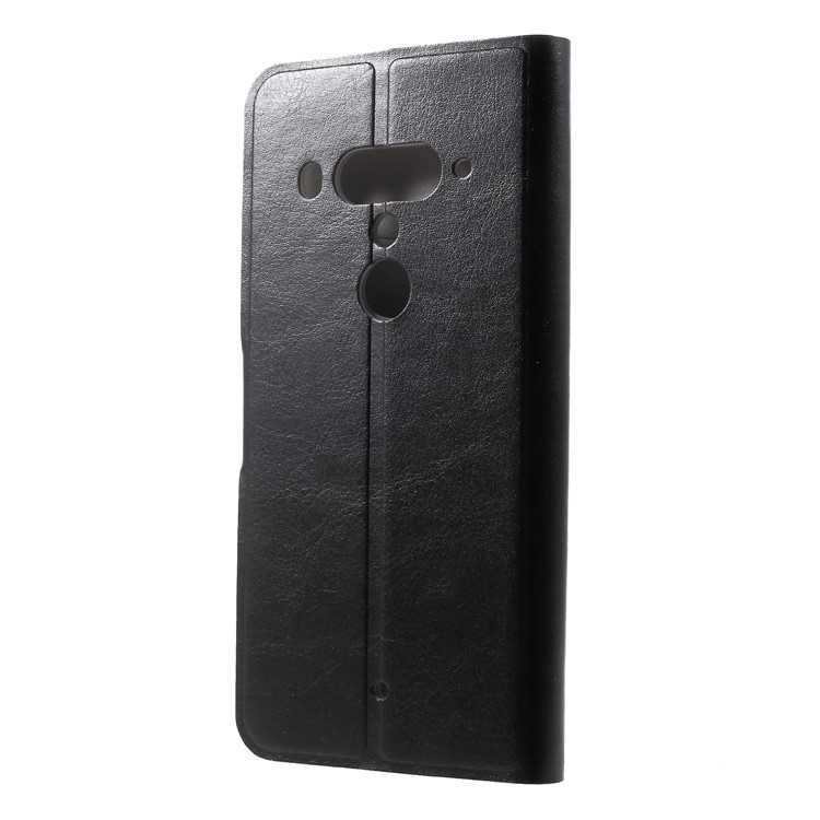 Crazy Horse Wallet Magnetic Stand Leather Case (Built-in Steel Sheet) for HTC U12+ - Black-2